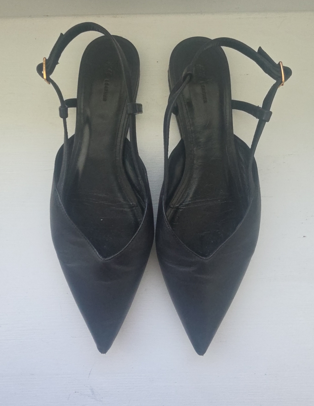 Women's Black Pointed Slingback Flats - Classic Style HM Leather